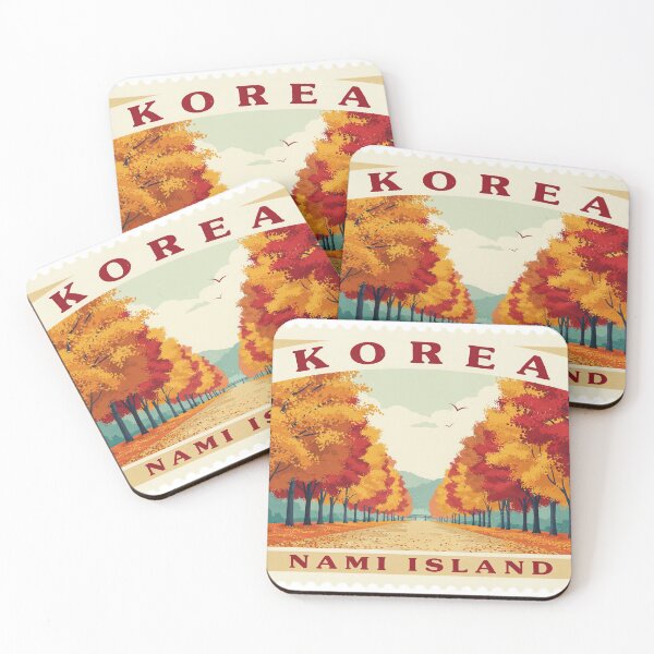 Item preview, Vintage Korea Nami Island Autumn Trees Postage Stamp Vector designed and sold by Shutter-Dragon.