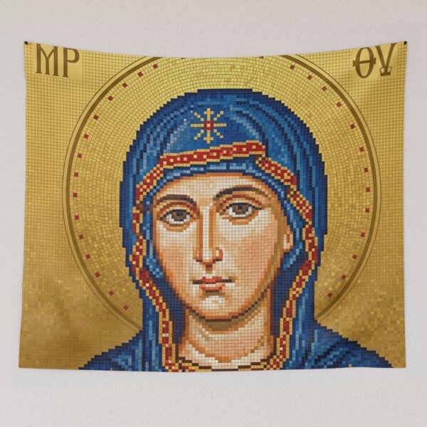 Item preview, Byzantine Icon of the Virgin Mary Christian Sacred Art designed and sold by MantoSagrado.
