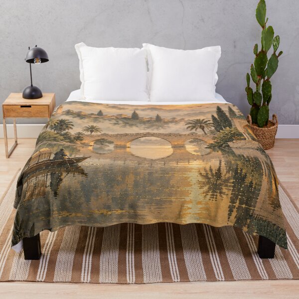 Item preview, Boho Sunset River Landscape Oil Painting Golden designed and sold by Jozefin's Studio.