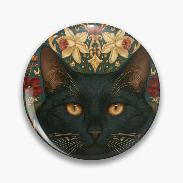 Item preview, Black Cat Botanical Vintage Floral William Morris-style designed and sold by TheVintageEdit.
