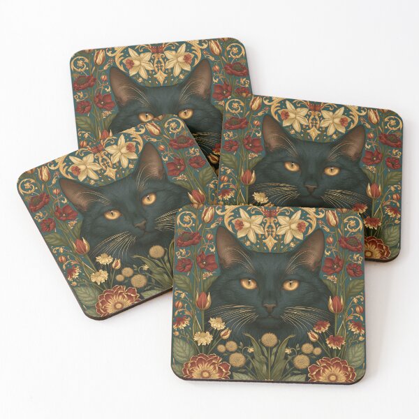 Item preview, Black Cat Botanical Vintage Floral William Morris-style designed and sold by TheVintageEdit.