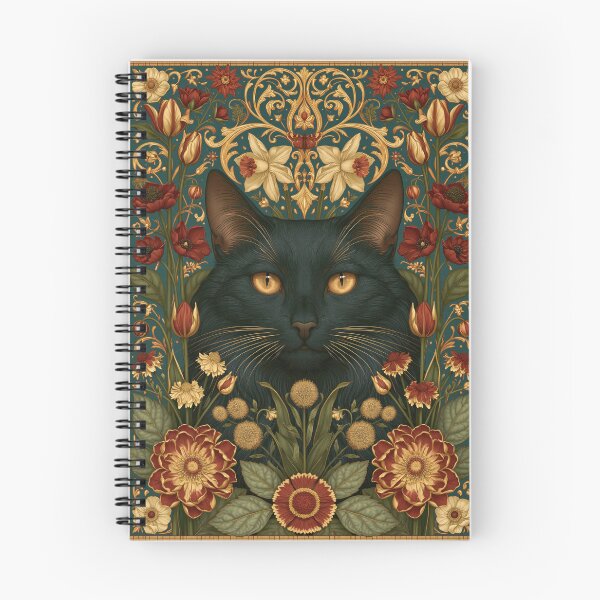 Item preview, Black Cat Botanical Vintage Floral William Morris-style designed and sold by TheVintageEdit.