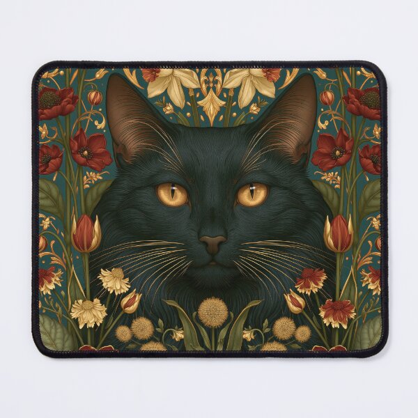 Item preview, Black Cat Botanical Vintage Floral William Morris-style designed and sold by TheVintageEdit.