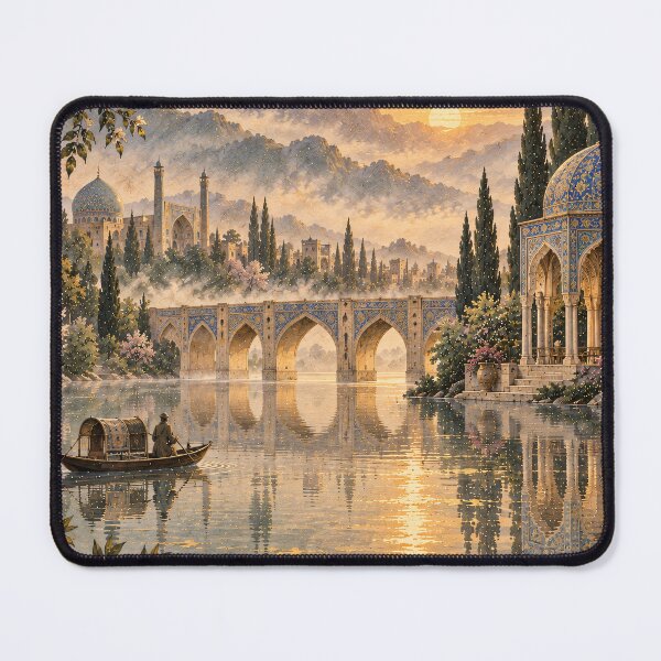 Item preview, Maximalist Persian Landscape Oil Painting Golden Sunset designed and sold by Jozefin's Studio.
