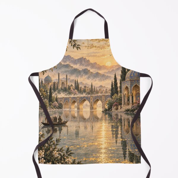 Item preview, Maximalist Persian Landscape Oil Painting Golden Sunset designed and sold by Jozefin's Studio.