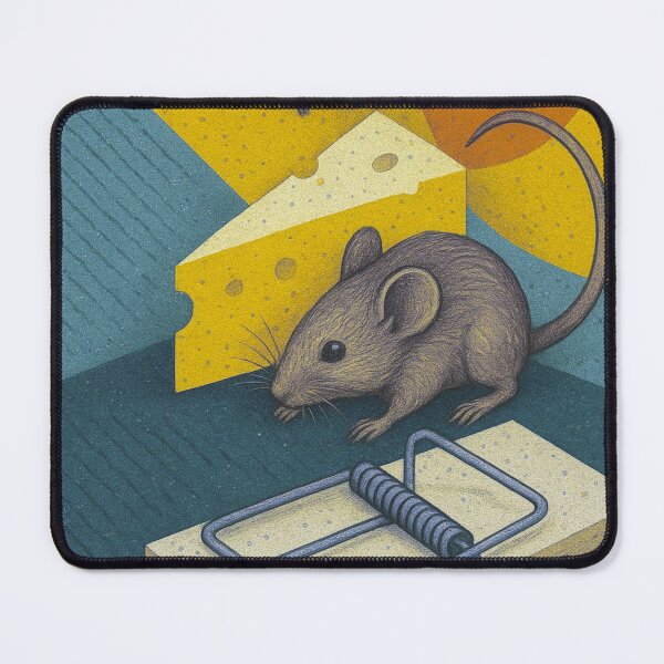 Item preview, Two Mice and Cheese illustration – A Classic Mousetrap Scene designed and sold by GalleryKauffeld.