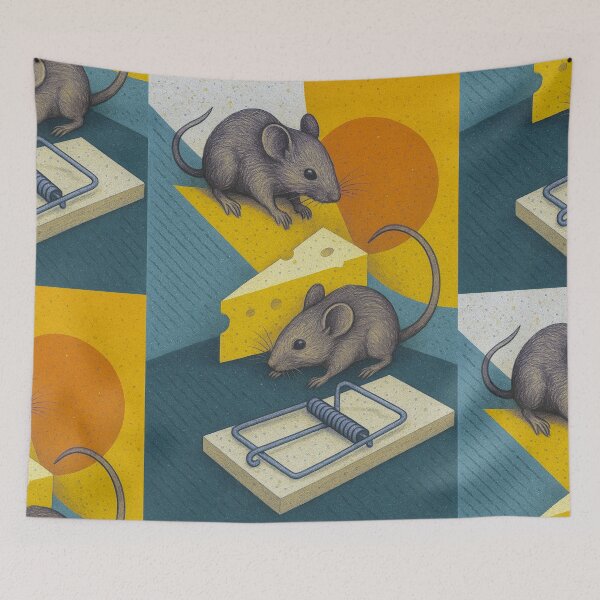 Item preview, Two Mice and Cheese illustration – A Classic Mousetrap Scene designed and sold by GalleryKauffeld.