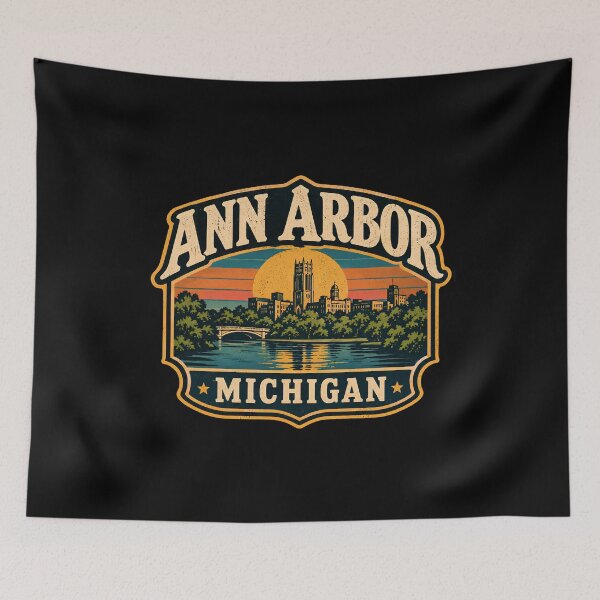 Item preview, Vintage Ann Arbor Michigan Retro Sunset Travel designed and sold by DemureArtsy.