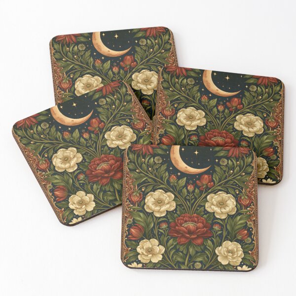 Item preview, Crescent Moon Botanical Floral Garden William Morris-style designed and sold by TheVintageEdit.