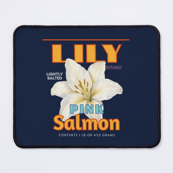 Item preview, LILY Brand Alaska Pink Salmon Label Lightly Salted Circa 1940 Vintage Nostalgia Blue Yellow White designed and sold by vle707.