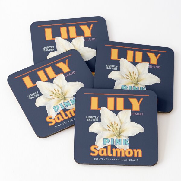 Item preview, LILY Brand Alaska Pink Salmon Label Lightly Salted Circa 1940 Vintage Nostalgia Blue Yellow White designed and sold by vle707.