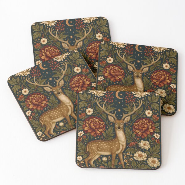 Item preview, Celestial Deer Botanical Floral Night Garden William Morris-style designed and sold by TheVintageEdit.