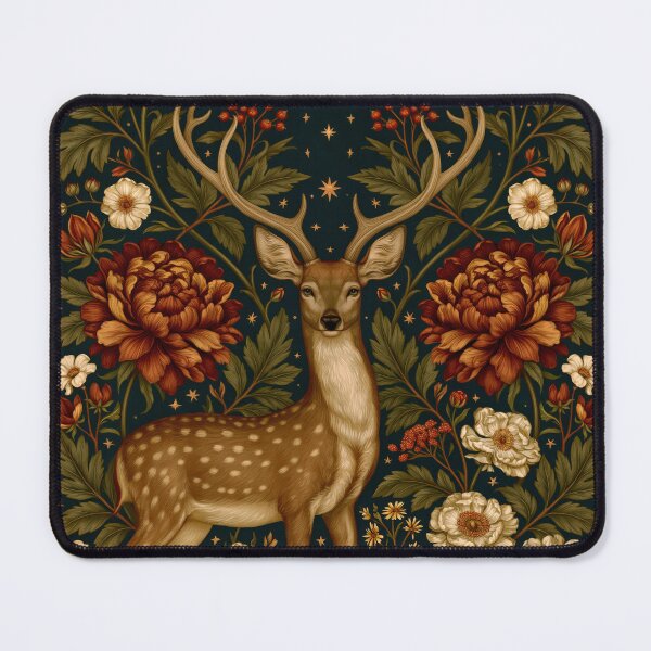 Item preview, Celestial Deer Botanical Floral Night Garden William Morris-style designed and sold by TheVintageEdit.