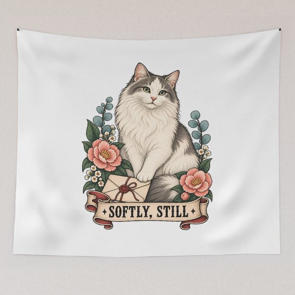Item preview, Softly Still Longhair Cat Love Letter Art designed and sold by Old's Cool Cat Studio.