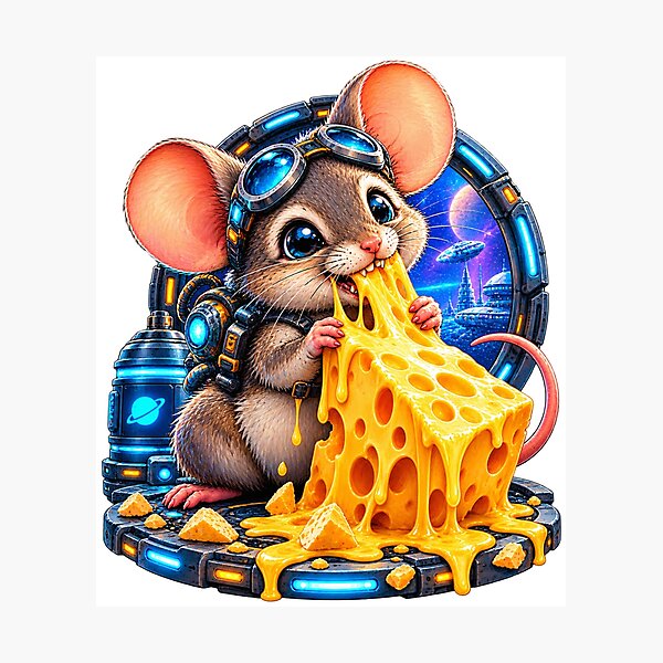 Item preview, Astronaut mouse cheese art designed and sold by urbanshop7.