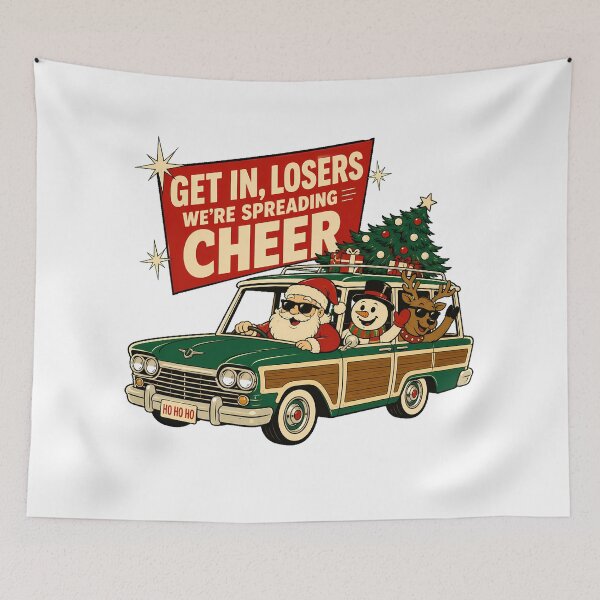Item preview, Spreading Cheer Christmas Roadtrip Funny Santa Wagon designed and sold by nortowelcomics.