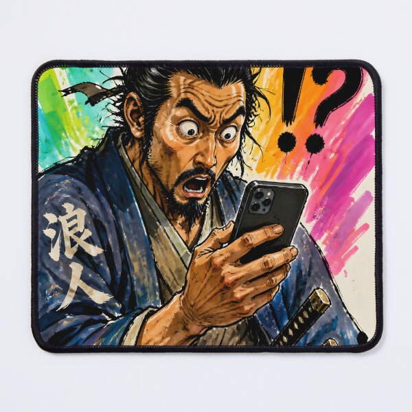 Item preview, Ukiyo-e Shocked Samurai 侍 with Smartphone Funny Japanese Meme Art designed and sold by GrinGalore.