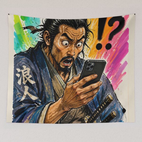 Item preview,  Ukiyo-e Shocked Samurai 侍 with Smartphone Funny Japanese Meme Art designed and sold by GrinGalore.