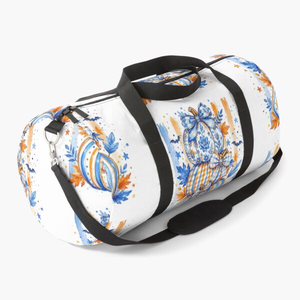Item preview, Three Pumpkin Fall Design | Orange Blue Floral Striped Pumpkins with Bats & Bow designed and sold by Uniquememorable.