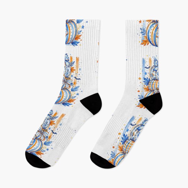 Item preview, Three Pumpkin Fall Design | Orange Blue Floral Striped Pumpkins with Bats & Bow designed and sold by Uniquememorable.