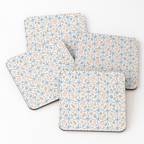Item preview, Seashell Pattern – Coastal Shells, Sea Glass & Blue Ribbon Bows designed and sold by SnugbugStudios.