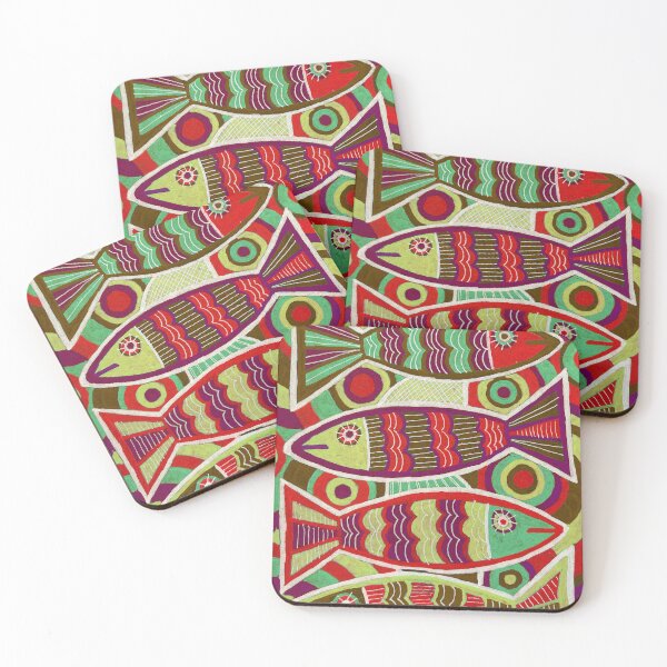 Item preview, Folk Art Sardines in Red and Olive designed and sold by Fani*.