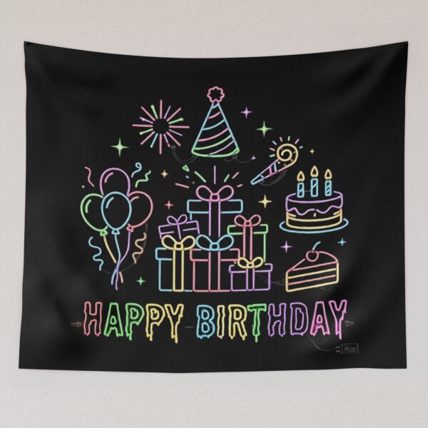 Item preview, Neon Glow Happy Birthday Party Doodles Vibrant Celebration designed and sold by PetalsPaws.