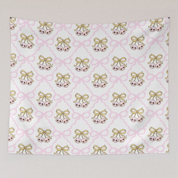Item preview, Pastel Goth Cherry Skulls & Ribbon Pattern designed and sold by MiaBellaGirl.