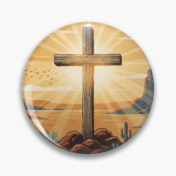 Item preview, Cross in the Desert Sunset Landscape Retro Western Style designed and sold by MantoSagrado.