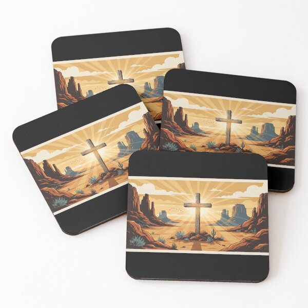 Item preview, Cross in the Desert Sunset Landscape Retro Western Style designed and sold by MantoSagrado.