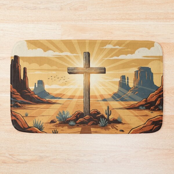 Item preview, Cross in the Desert Sunset Landscape Retro Western Style designed and sold by MantoSagrado.