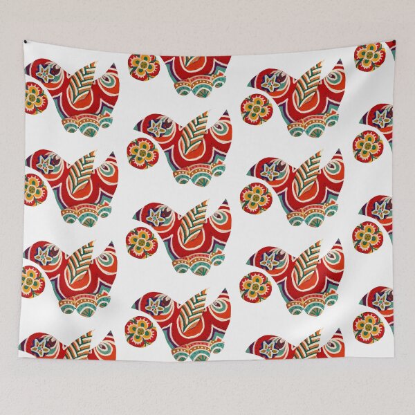 Item preview, Folk Art Red Bird with Flower designed and sold by Fani*.