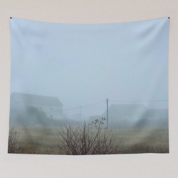 Item preview, Two Houses in the Autumn Mist – Peaceful Countryside Landscape designed and sold by Light79.
