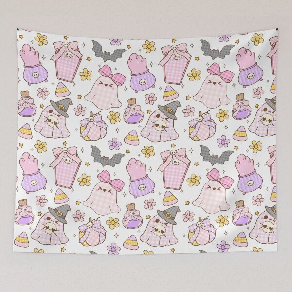 Item preview, Cute Pastel Goth Halloween Pattern – Kawaii Coffins, Cauldrons, Bats & Ghosts designed and sold by MiaBellaGirl.