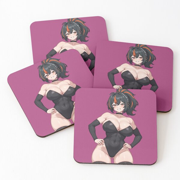 Item preview, Smiling Anime Waifu in Black Bodysuit with Orange Streaks Hair designed and sold by Jimakmo.