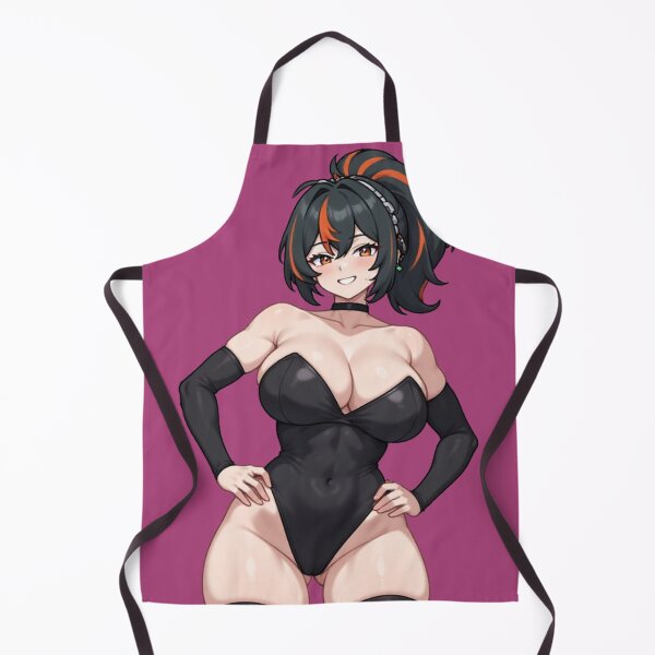 Item preview, Smiling Anime Waifu in Black Bodysuit with Orange Streaks Hair designed and sold by Jimakmo.