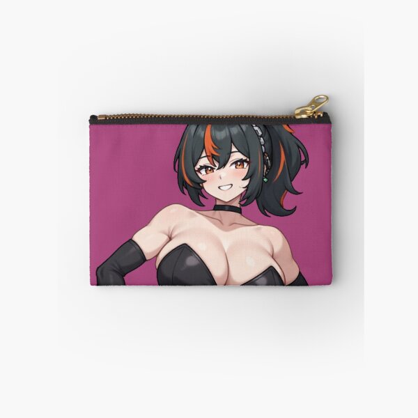 Item preview, Smiling Anime Waifu in Black Bodysuit with Orange Streaks Hair designed and sold by Jimakmo.