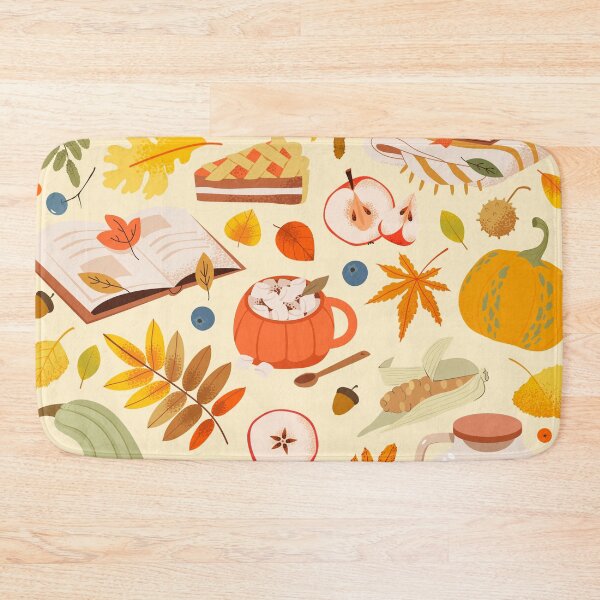 Item preview, Cozy Autumn Elements Pattern – Warm Fall Harvest, Books, Pumpkins & Tea Illustration designed and sold by MiaBellaGirl.