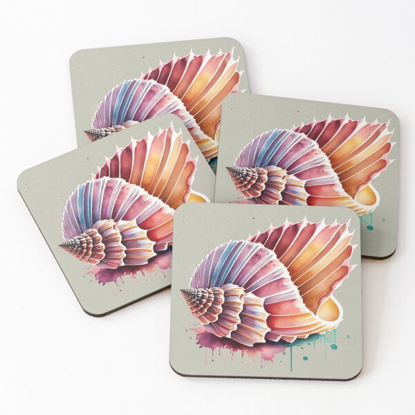 Item preview, Colorful Ribbed Conch with Watercolor Drips designed and sold by BeachWhisper.