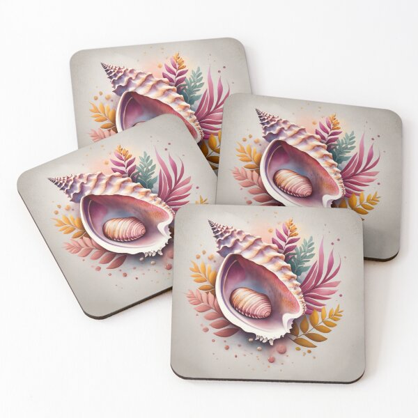 Item preview, Pink Conch Shell with Botanical Leaves designed and sold by BeachWhisper.