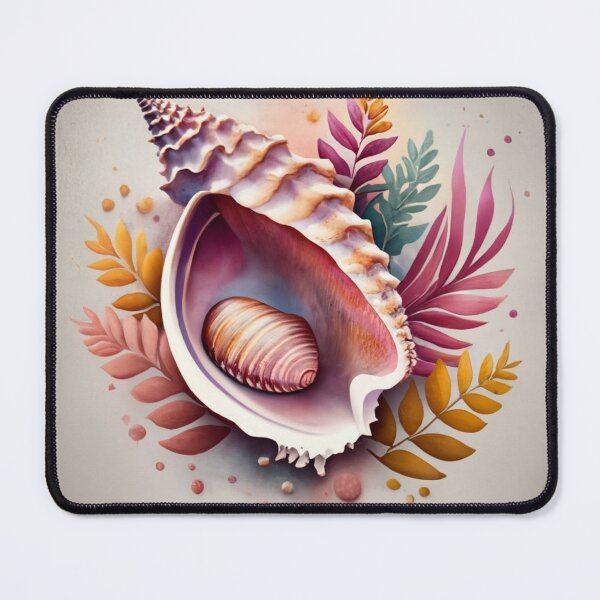 Item preview, Pink Conch Shell with Botanical Leaves designed and sold by BeachWhisper.