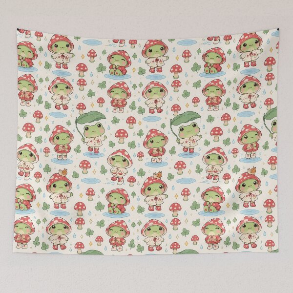 Item preview, Kawaii Frog Mushroom Raincoat Pattern designed and sold by Soft Berry Studio.