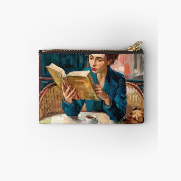 Item preview, Woman Reading at a Parisian Café with Her Dog, Impressionist Painting designed and sold by CARRAANN.