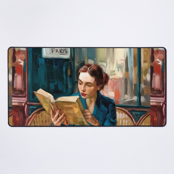 Item preview, Woman Reading at a Parisian Café with Her Dog, Impressionist Painting designed and sold by CARRAANN.