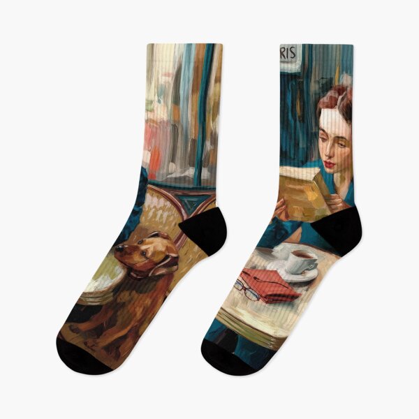 Item preview, Woman Reading at a Parisian Café with Her Dog, Impressionist Painting designed and sold by CARRAANN.
