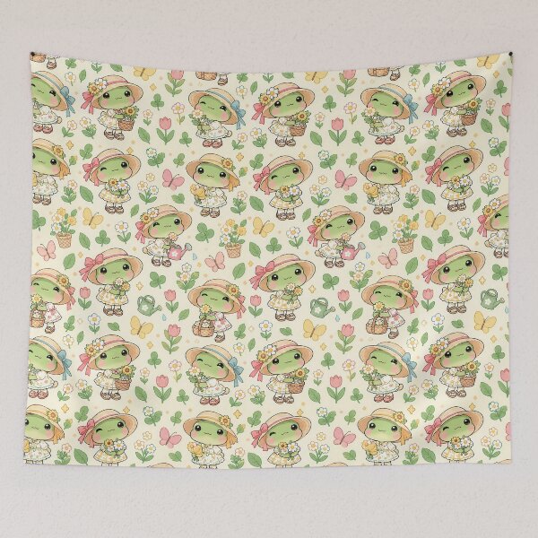 Item preview, Kawaii Frog Sunhat Garden Pattern designed and sold by Soft Berry Studio.