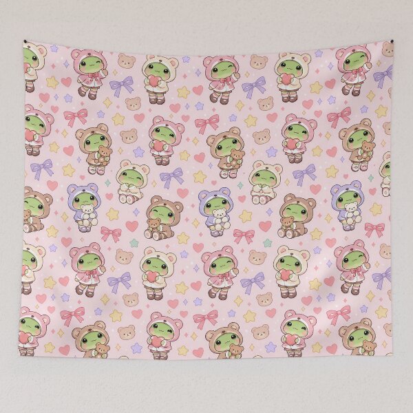Item preview, Kawaii Frog Bear Hoodie Pattern designed and sold by Soft Berry Studio.