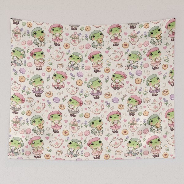 Item preview, Kawaii Frog Tea Time Pattern designed and sold by Soft Berry Studio.