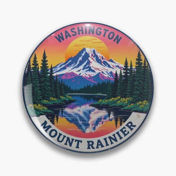 Item preview, Vintage Mount Rainier Washington Circular Sticker Illustration designed and sold by GabeMountainArt.