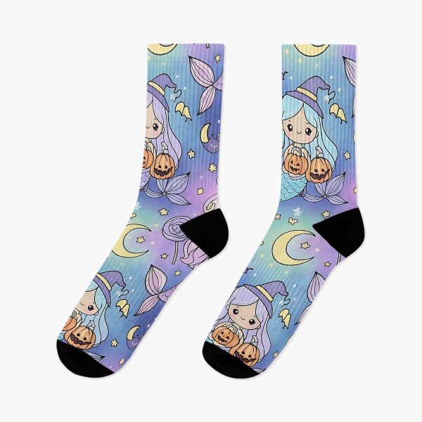 Item preview, Cute Halloween Mermaid Ghost Pattern with Pumpkins and Stars designed and sold by ArtDesignTp.